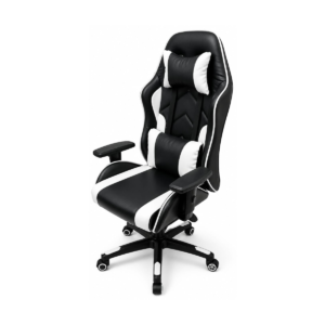 Premium Ergonomic Racing Gaming Chair - High Back PU Leather Office Chair with Lumbar Support (Black/White)