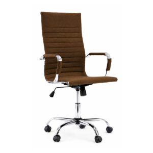 Mid-Century Modern Ribbed High Back Executive Office Chair - Brown & Chrome